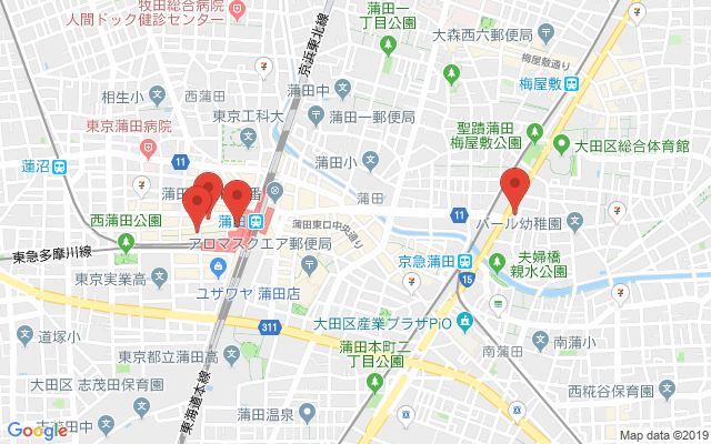 蒲田の保険相談窓口のマップ